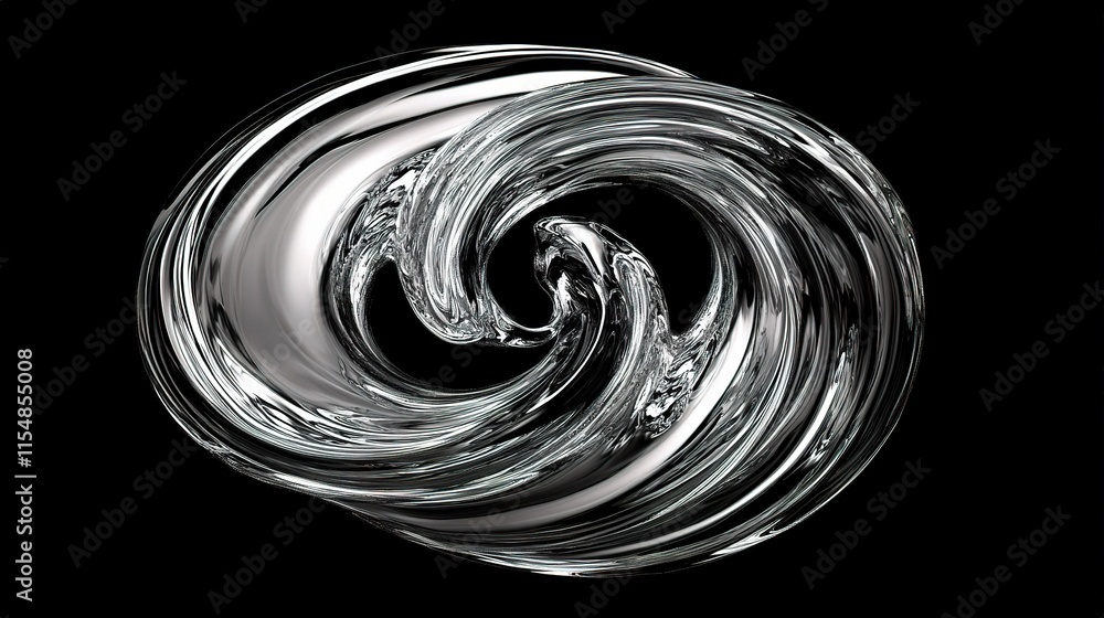 Poster Fluid Silver Swirl in Motion with Melting Waves and Flowing Patterns