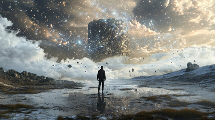 Multiverse Disconnection: Solitary Figure in Desolate Landscape