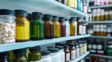Medicine bottles neatly arranged on a wooden shelf, symbolizing the importance of organization and care in healthcare management.