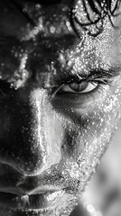 Sweat-Drenched Climber: Intense Focus, Gritty Close-up