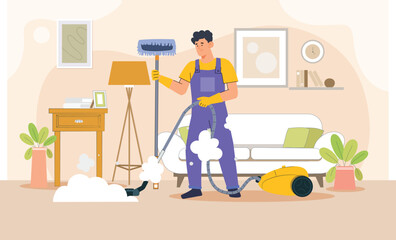 A clean and modern design highlighting efficient home cleaning services and innovative tools.