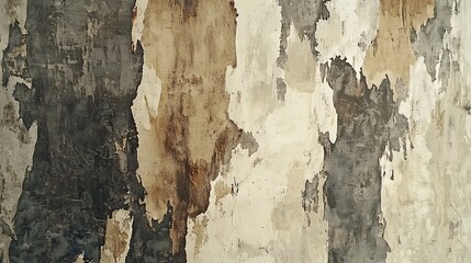 Weathered wall texture with peeling paint in brown, beige, and gray tones.