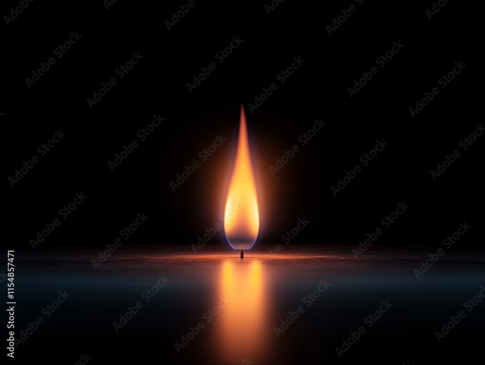 Fototapete a single flame emerges against a black background, with subtle orange reflections shimmering on the 