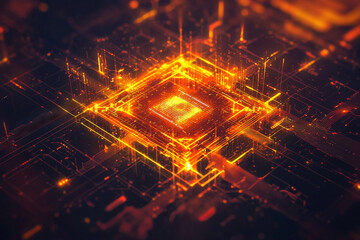 Quantum Computing, Orange Hues, Neo-Futuristic, Abstract, Qubits