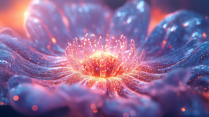 Glowing Glitter Flower: 3D Render, Macro Photography, Quantum Field Excitation