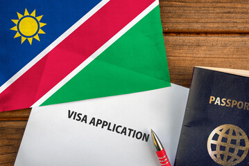 Visa application form, passport and flag of Namibia,
