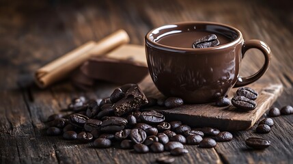 Fototapeta premium Hot Chocolate with Coffee Beans and Cinnamon
