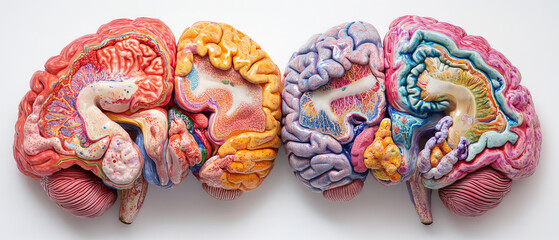 Colorful Human Brain Organoid Model: Anatomy, Neuroscience, 3D Render, Science Illustration, Medical