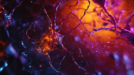 Microscopic image of human brain tissue, focusing on neurons and glial cells.