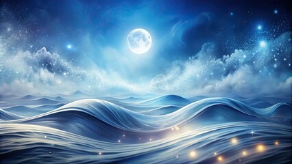 Serene Nightscape Dreamlike Undulating Hills Under a Full Moon and Starry Sky