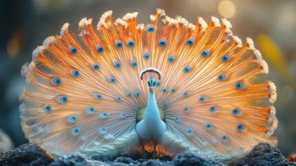 A peacock displaying its vibrant plumage.