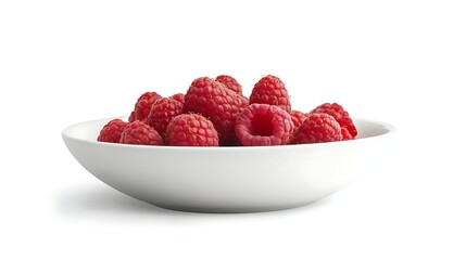 Bowl of yogurt with raspberries isolated on white background