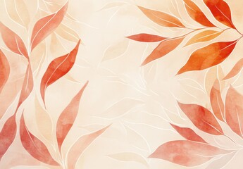 Abstract watercolor background with delicate leaves in warm shades of red and orange, featuring soft gradients and elegant outlines for creative design projects.