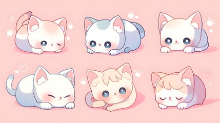 Cute kittens in cartoon style. Kawaii pastel colors,