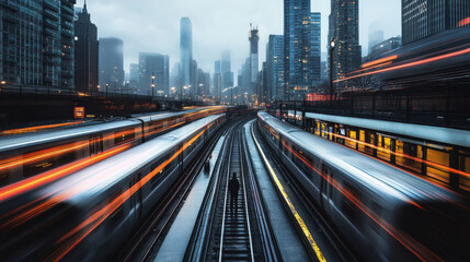 Fototapeta premium Cityscape Train Station Long Exposure Photography