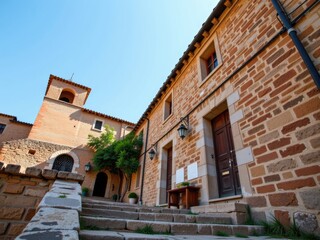 Stone Courtyard Steps Historic Building Spanish Architecture