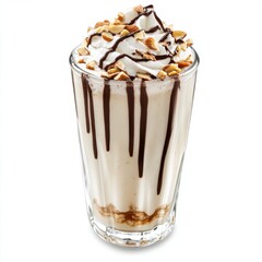 Creamy almond milkshake in a glass. Featuring crushed almonds and whipped cream