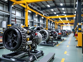 Fototapeta premium Industrial Automotive Engine Manufacturing Factory Closeup