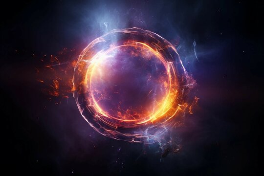 Powerful Image of Orange Sphere Hurtling Through Space with a Halo of Blue and Purple Light