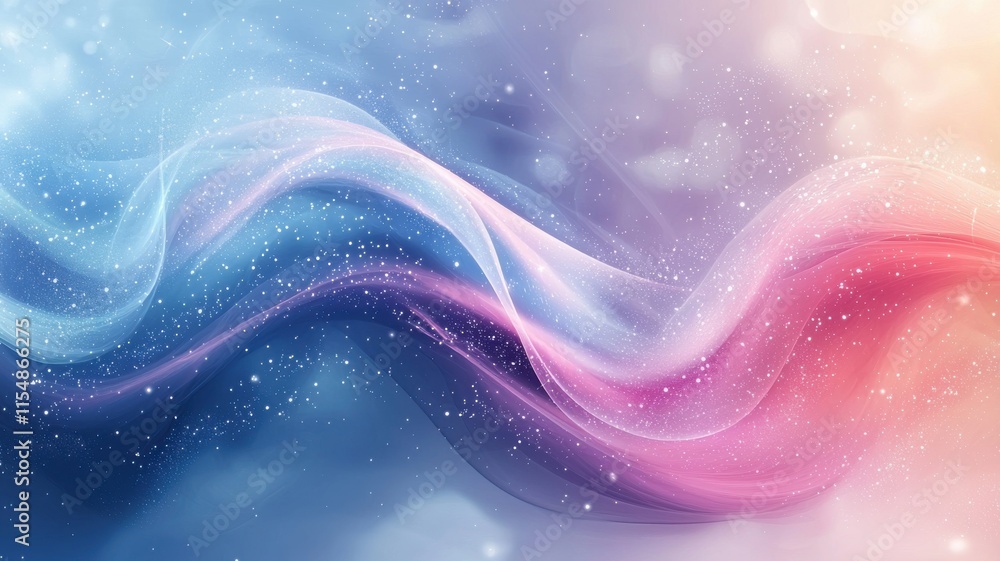 Poster abstract wave art concept, a soft, flowing abstract design featuring gentle waves of blue and pink w