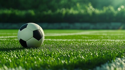 Fototapeta premium Soccer ball on green grass field