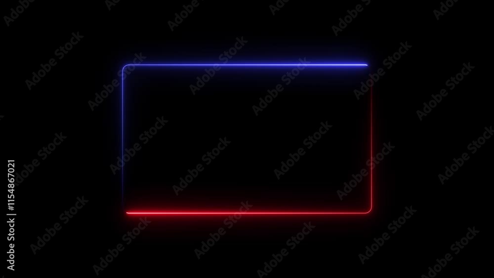 Poster neon rectangle border animation ,glowing neon frame. black background 4k animation.