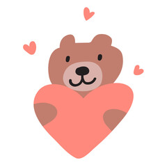 A cute friendly bear holds a heart. Valentine's Day design. Vector illustration