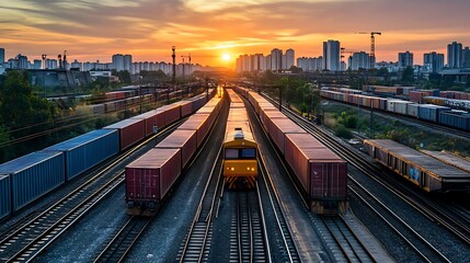 Fototapeta premium Cargo Train at Sunset