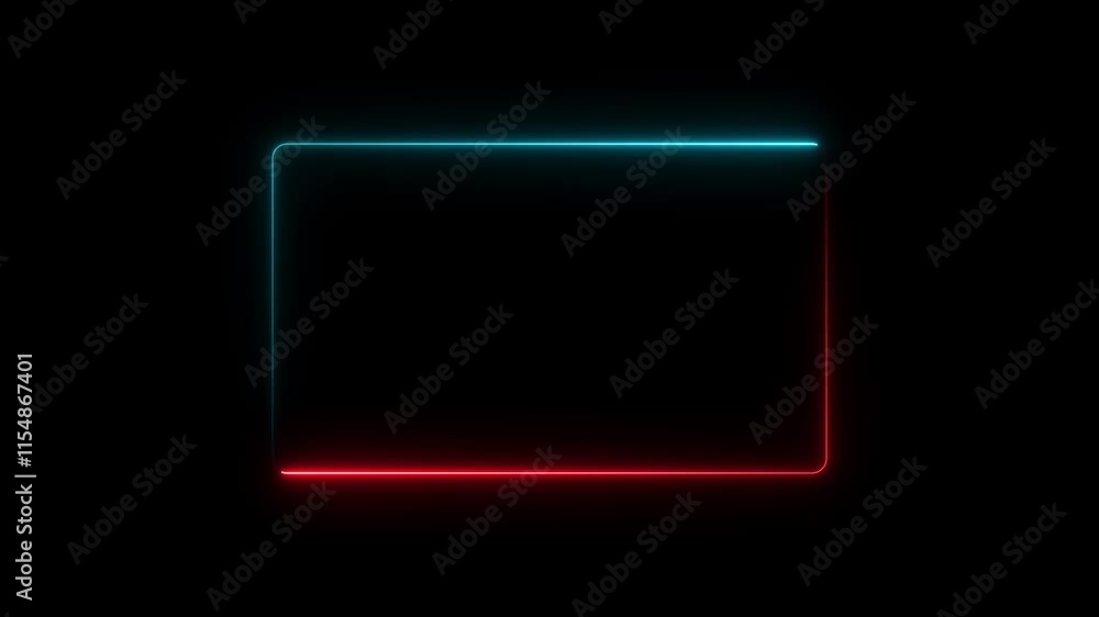 Poster neon rectangle border animation ,glowing neon frame. black background 4k animation.