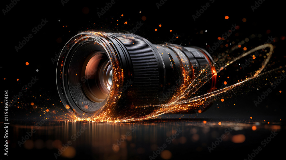 Aufkleber camera lens, sparkling abstract background image with glowing particles