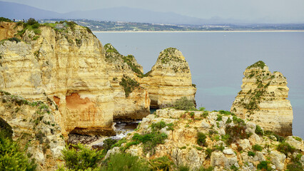 Sea caves and cliff side ocean landscape of  Ponta da Piedade in the Algarve Portugal