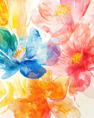 Vibrant Watercolor Flowers: Colorful Floral Painting, Joyful Spring Blossoms, Artistic Botanical Illustration