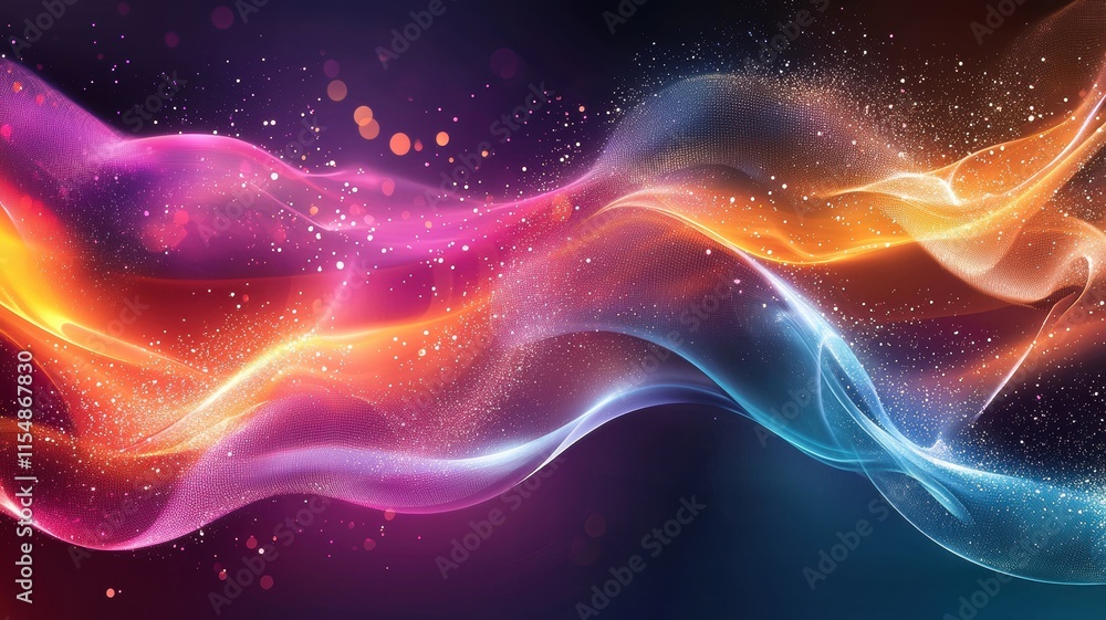 Poster abstract wave art concept, a vibrant swirl of colorful waves with sparkling effects, creating a dyna