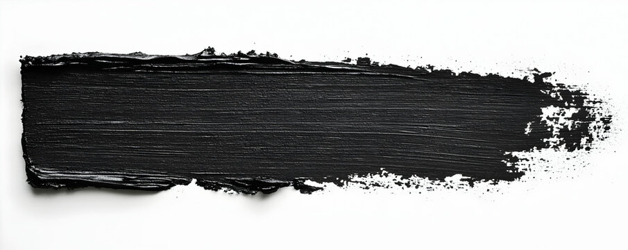 Black Paint Stroke Texture, Abstract Art Background,  showing a bold, textured swath of pigment applied with a broad brushstroke across a white canvas.