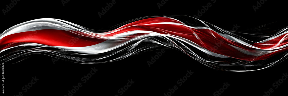 Poster abstract red and white wave design, elegant swirling fabric texture background image. dynamic flowin