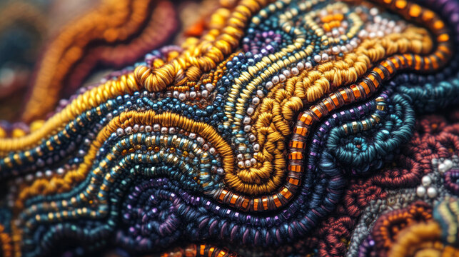 Mandelbulb Fractal Inspired Beaded Bracelet: Ornate String Art, Earth Tones, Macro Photography
