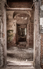 Ruins of an old abandoned building. A manor house of the early 19th century.