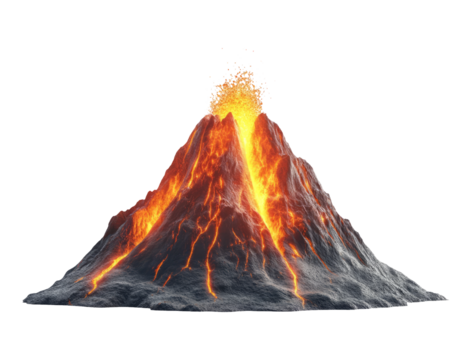 Dramatic Eruption of a Realistic Volcano with Lava and Ash Clouds