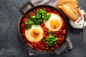 Fried eggs. Shakshuka middle east meal.