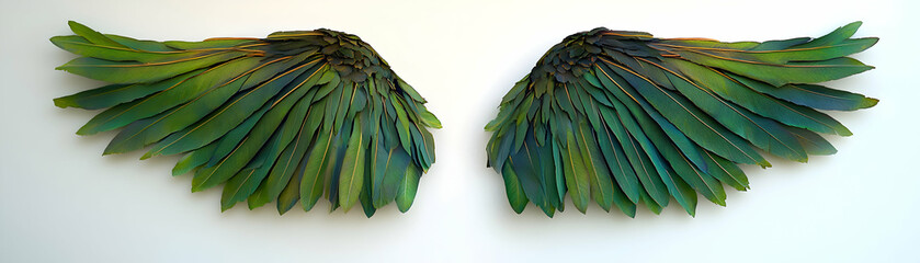Fototapeta premium Emerald Wings, Avian Inspired Art, Feathered Creation, Nature's Palette, Exquisite Detail, Graceful Display