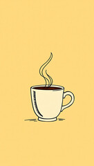 Obraz premium A phone HD wallpaper featuring a thick-lined doodle of a steaming coffee cup on a warm beige background.