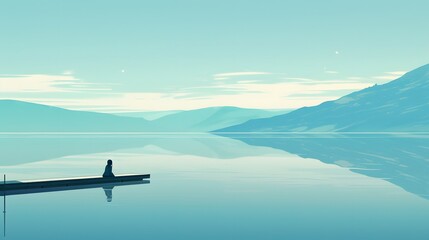 Dreamy lake landscape with minimalist platform