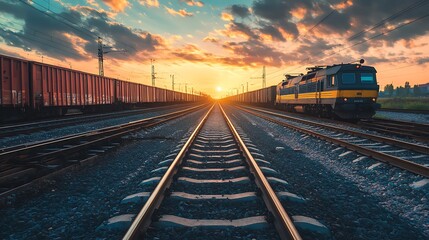 Freight Train at Sunset