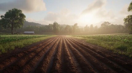 Early Morning Light in a Serene Field Landscape