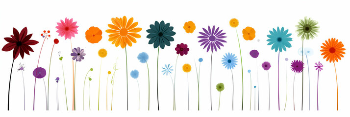 Obraz premium Vibrant Floral Garden, A Rainbow of Blossoms Growing Joyfully in a Sunny Meadow, Displaying Nature's Beauty