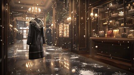Obraz premium Luxurious winter coat displayed in elegant boutique.