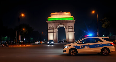 Naklejka premium AI Image of India Gate at night 