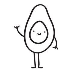 Cute avocado character. Outline vector design. Illustration on white background.