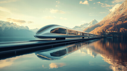 Futuristic Maglev Train in Scenic Mountain Landscape