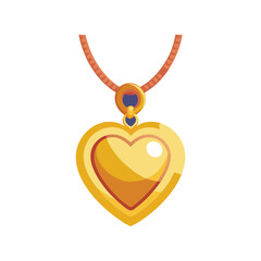 Golden pendant in shape of heart on chain vector art illustrator.